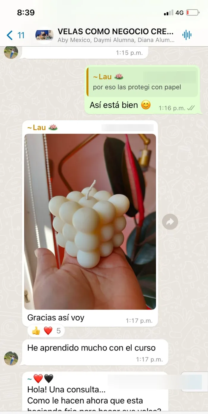 Mensajes del grupo: una alumna comparte su vela de burbujas