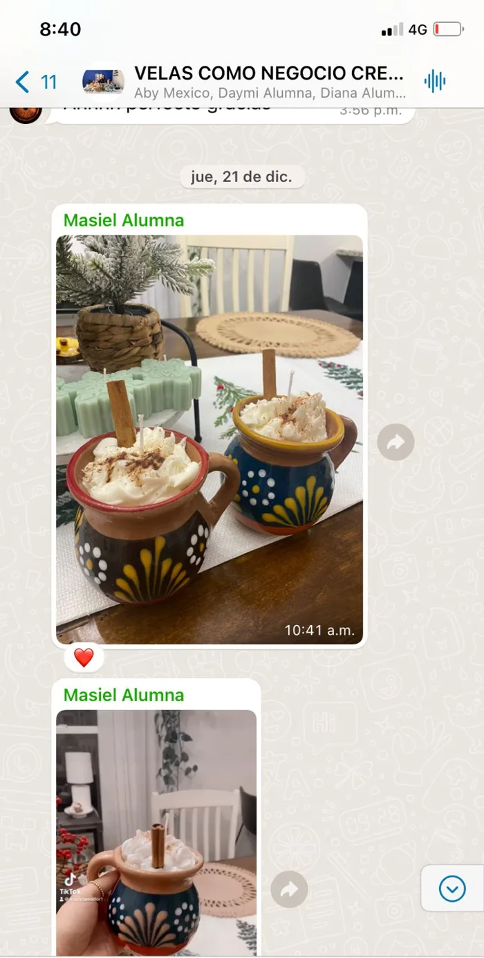 Mensajes del grupo: una alumna comparte velas en tazas