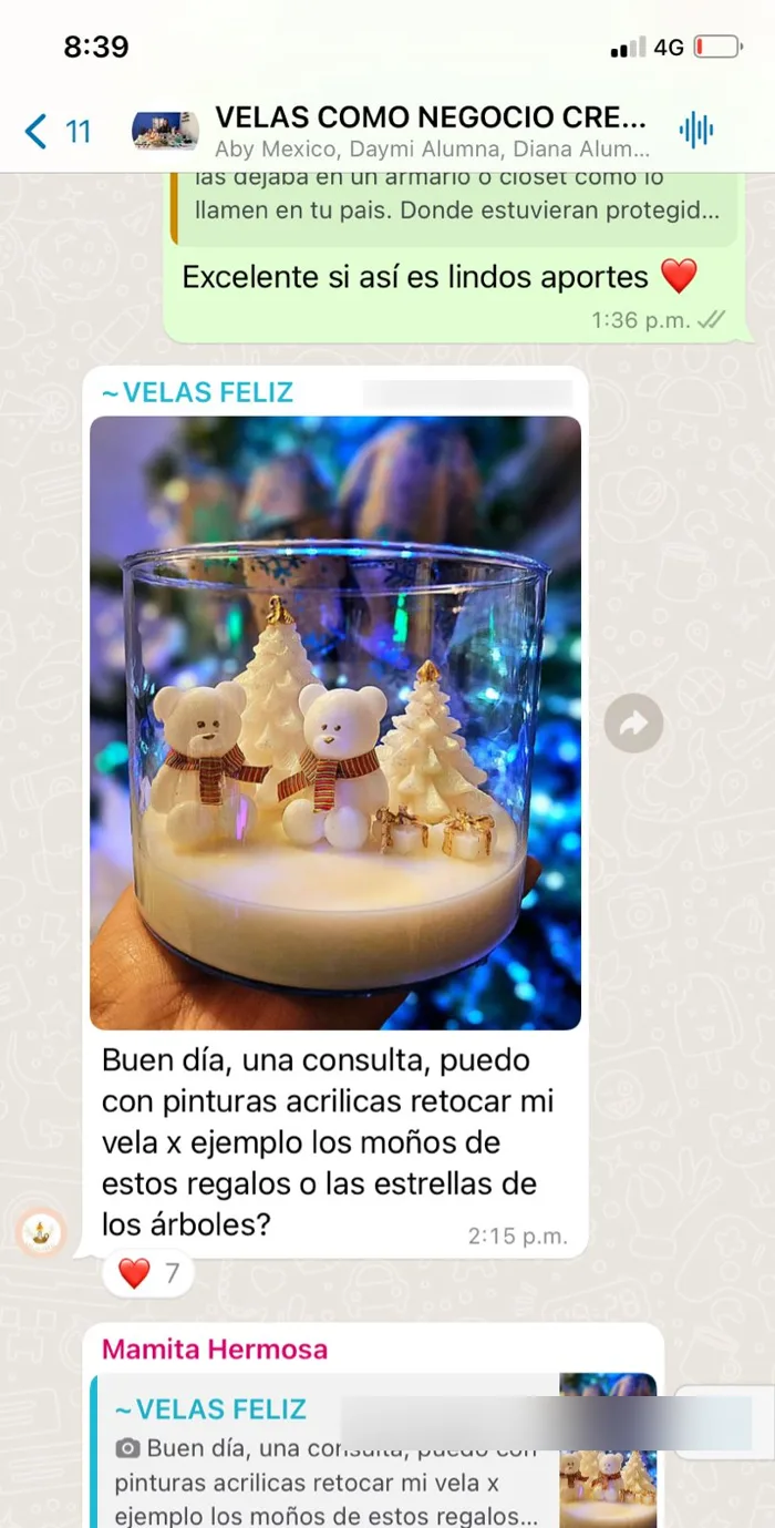 Mensajes del grupo: una alumna comparte su vela navideña